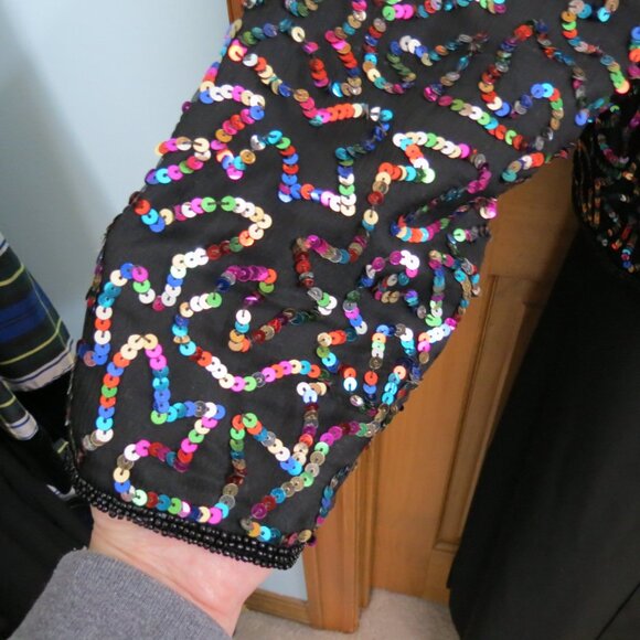 Papell Boutique Evening Black With Multicolored Sequin Jacket Evening Size XL - Picture 5 of 10